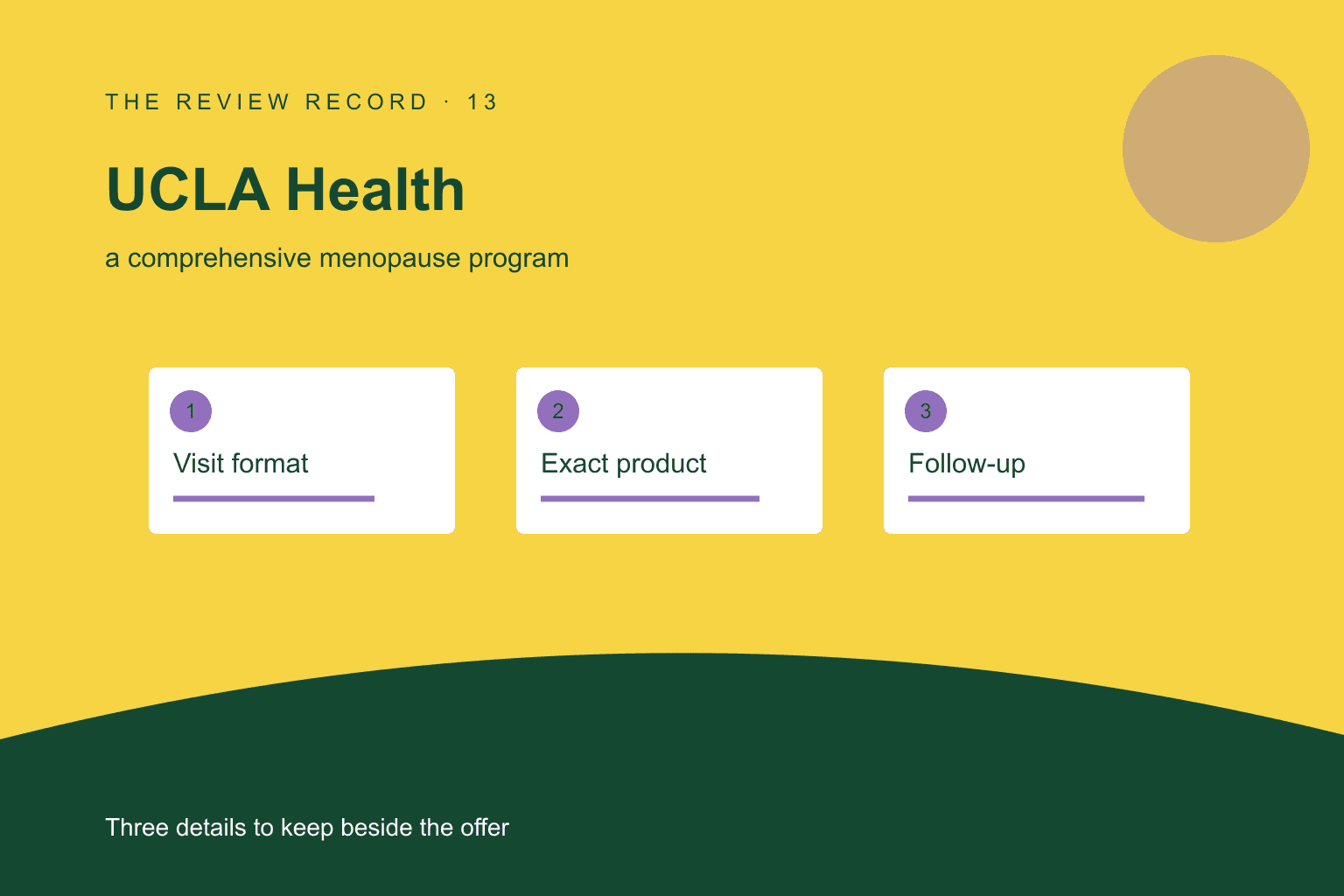 Original editorial diagram for UCLA Health, showing a comprehensive menopause program through three labeled comparison checkpoints.